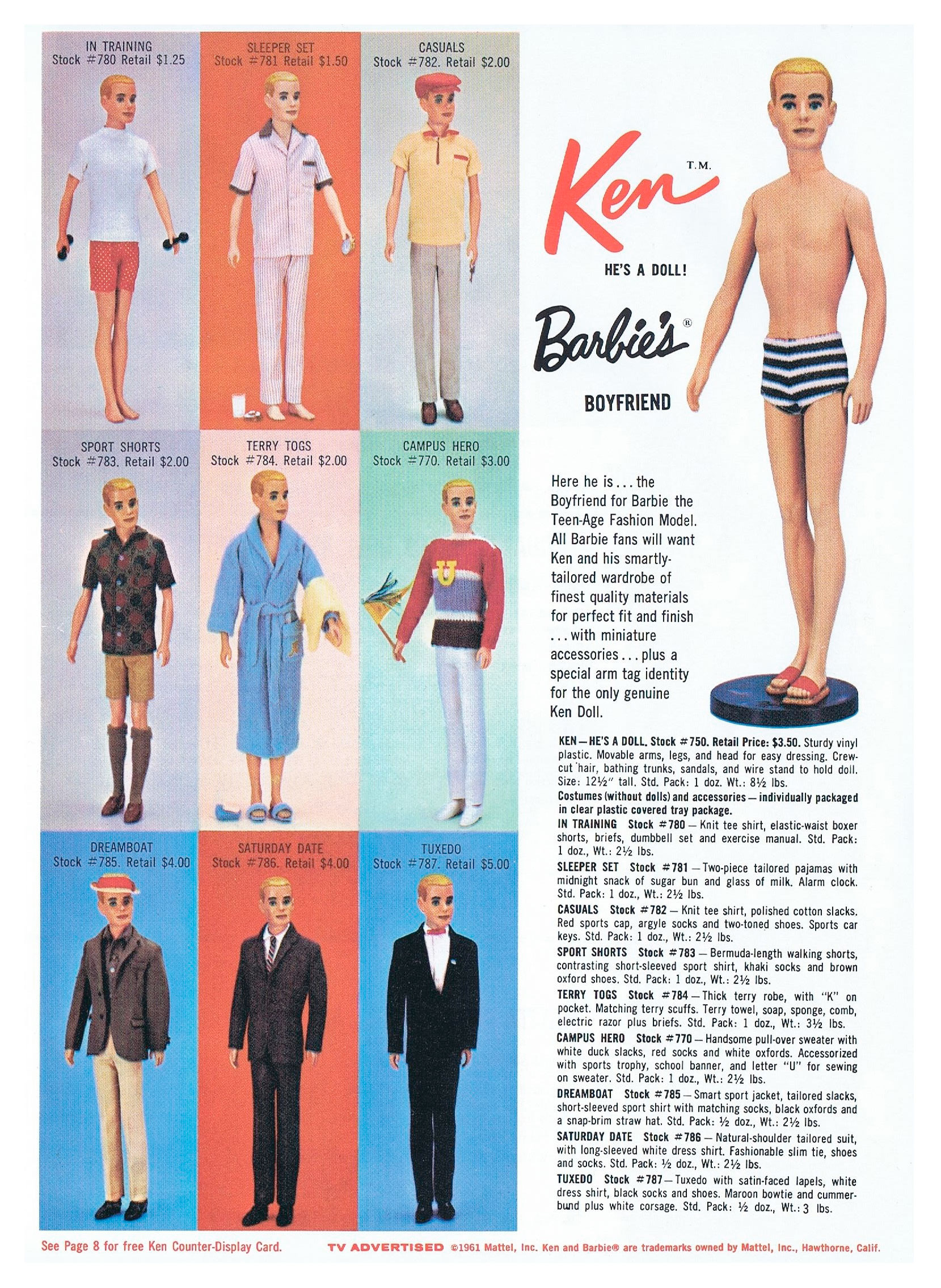 1961 Flocked hair Kens including the brownette Ken Something
