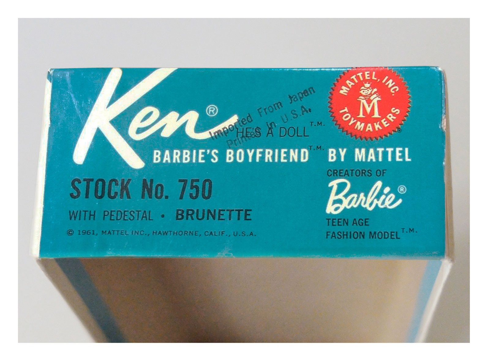 1964-67 #0750 USA 'shorty' Ken box containing Japan-made Ken