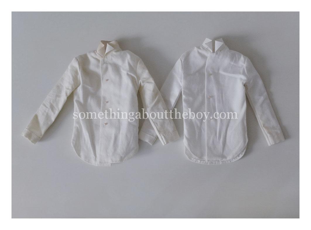 Here Comes The Groom shirts with silver (left) and clear buttons