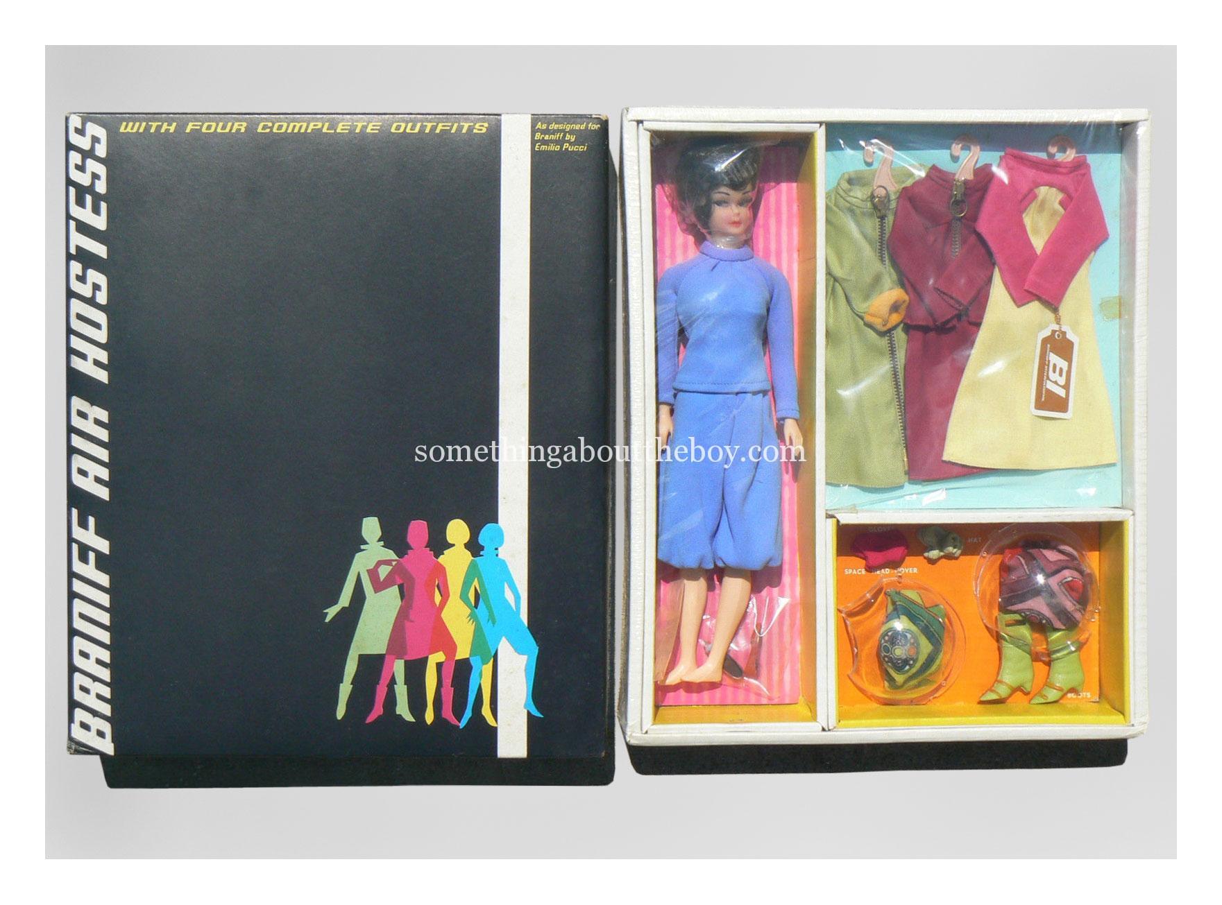 1967 Braniff Air Hostess box set with four complete outfits by Marx Toys