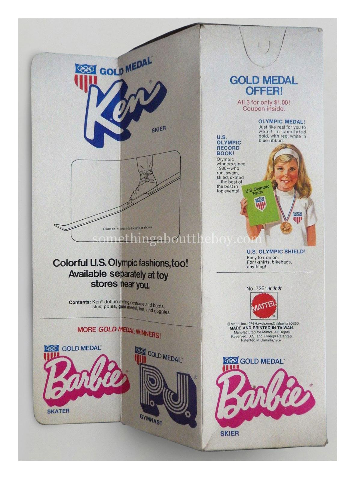 1975 #7261 Gold Medal Skier Ken reverse of packaging