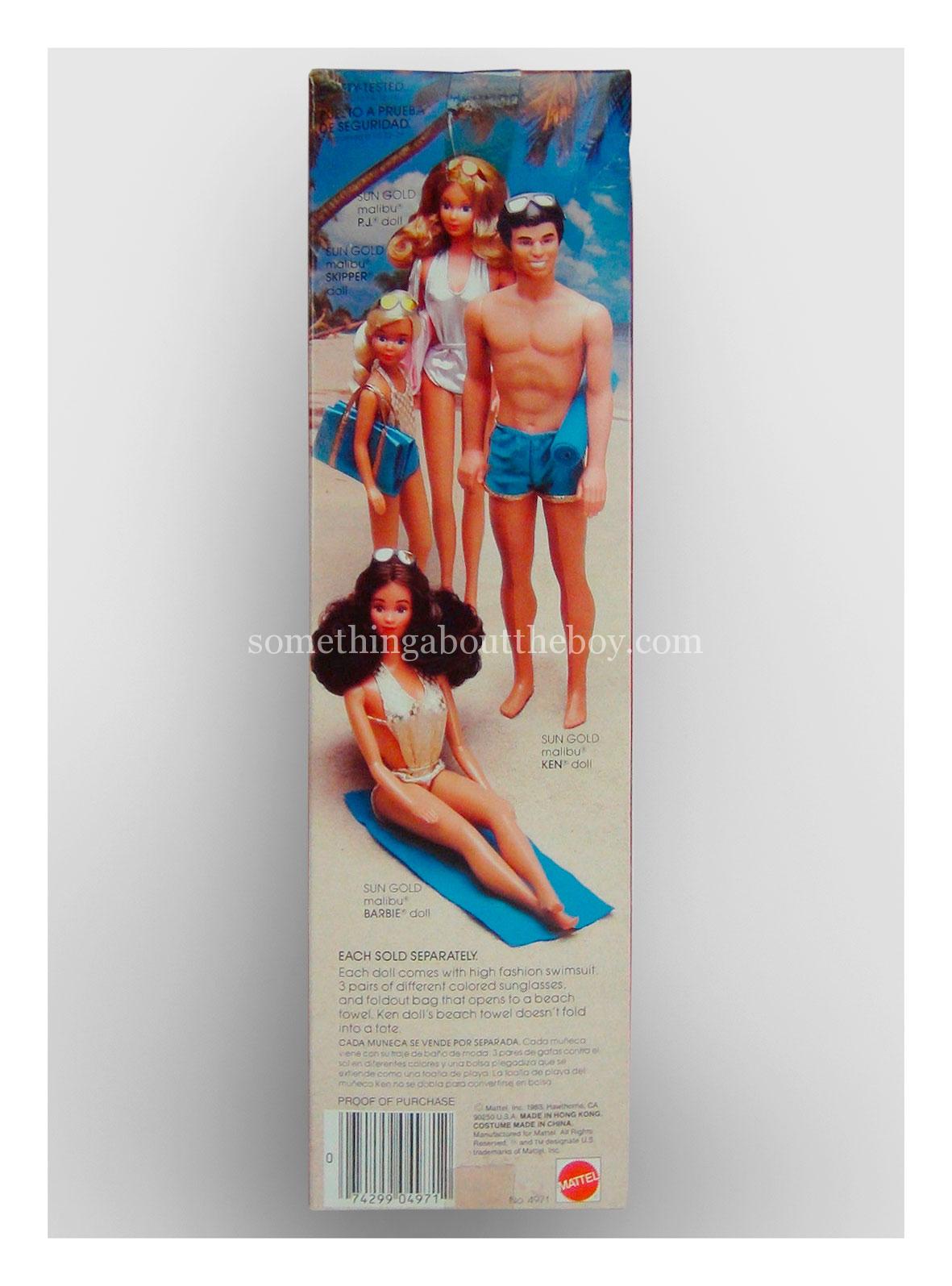 1985 #4971 Sun Gold Malibu Ken reverse of packaging
