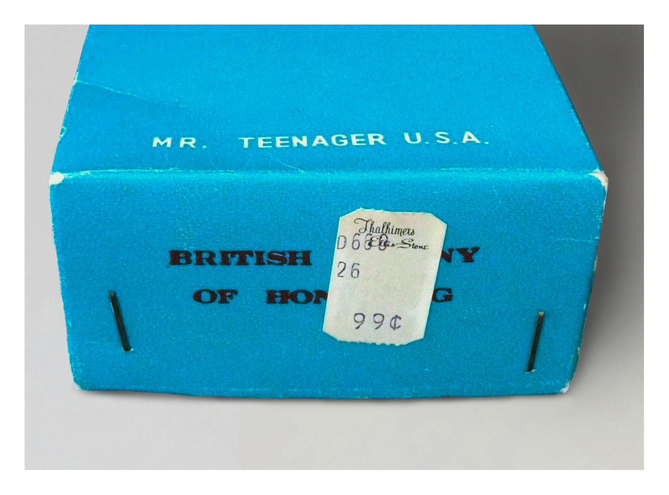 Mr. Teenager U.S.A. box lid end showing original price