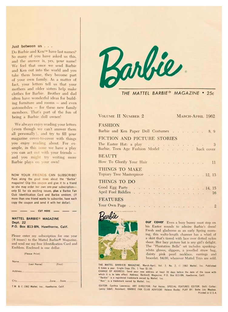 From 1962 March-Apri issue of Barbie Magazine