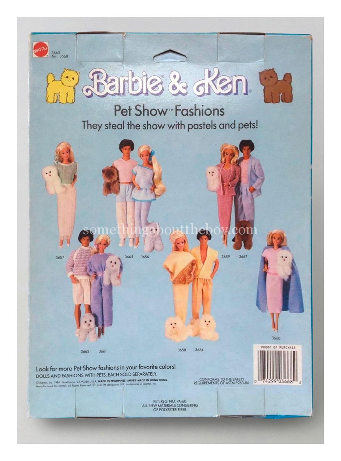 1987 Pet Show Fashions reverse of packaging