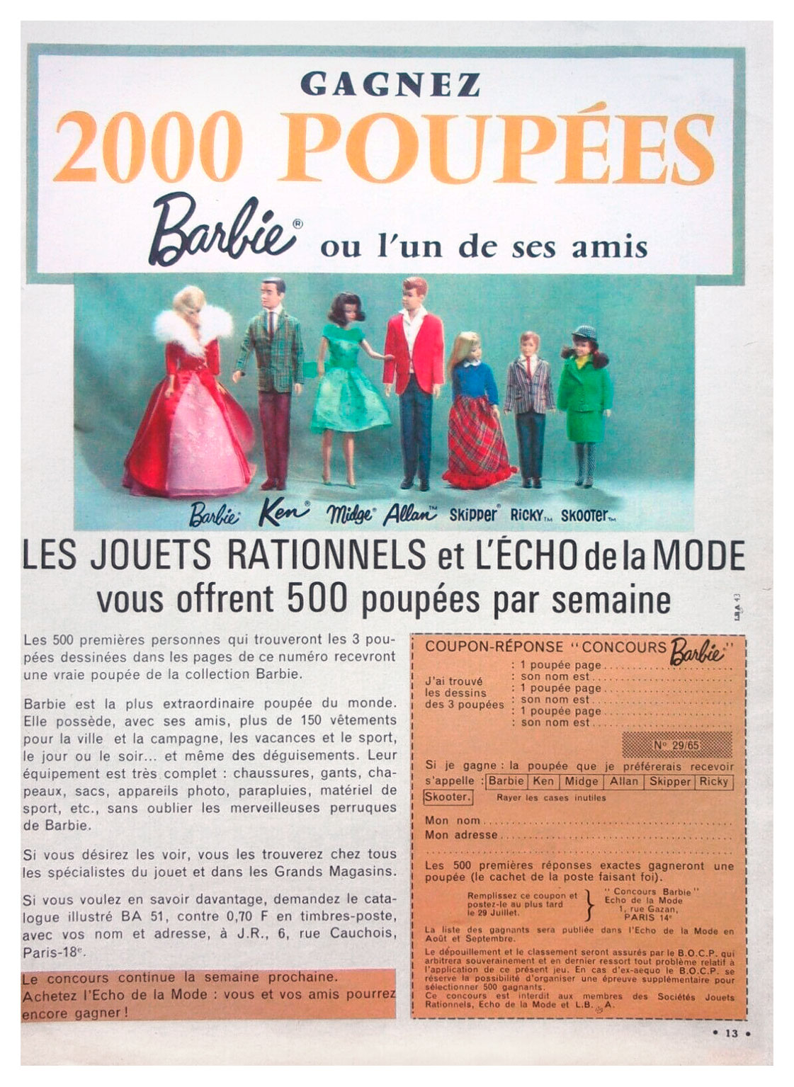 From 1965 French l'Echo de la Mode magazine (18 July)