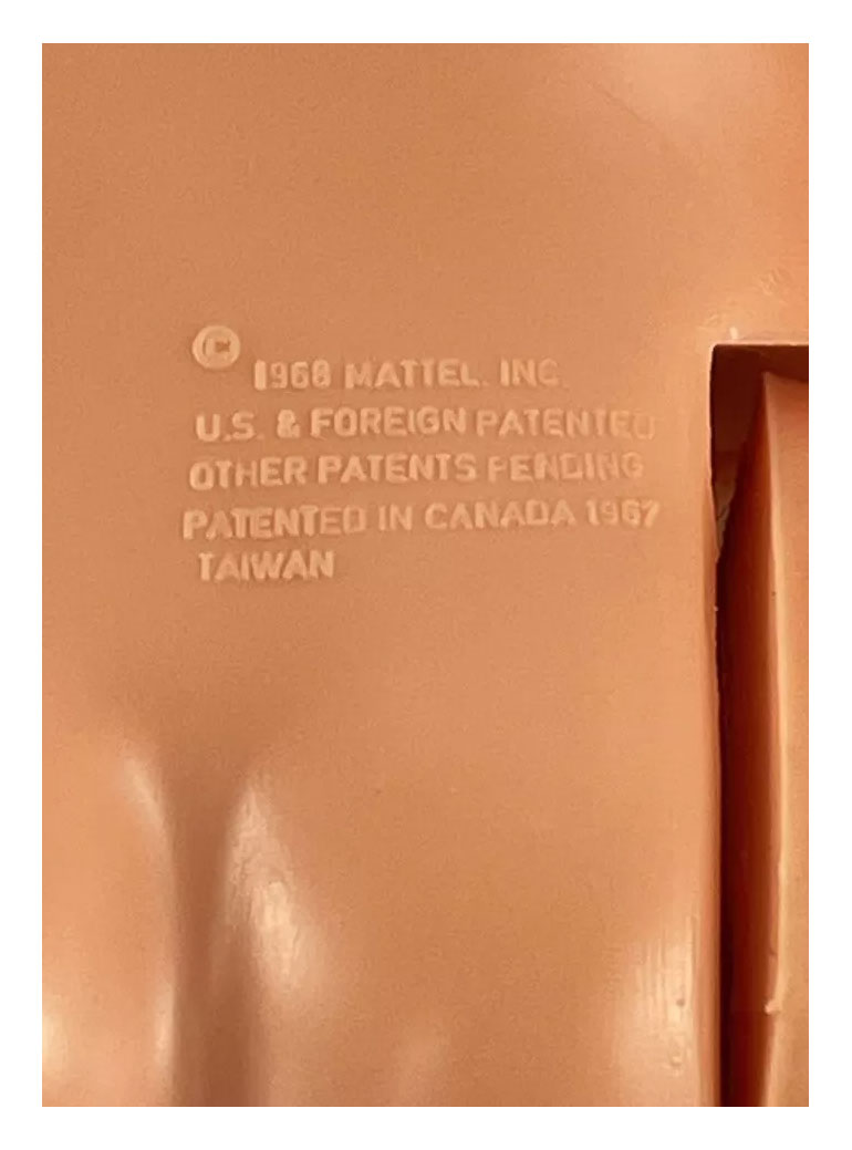 Identification: © 1968 Mattel Inc. U.S. & Foreign Patented. Other Patents Pending Patented in Canada 1967 Taiwan 